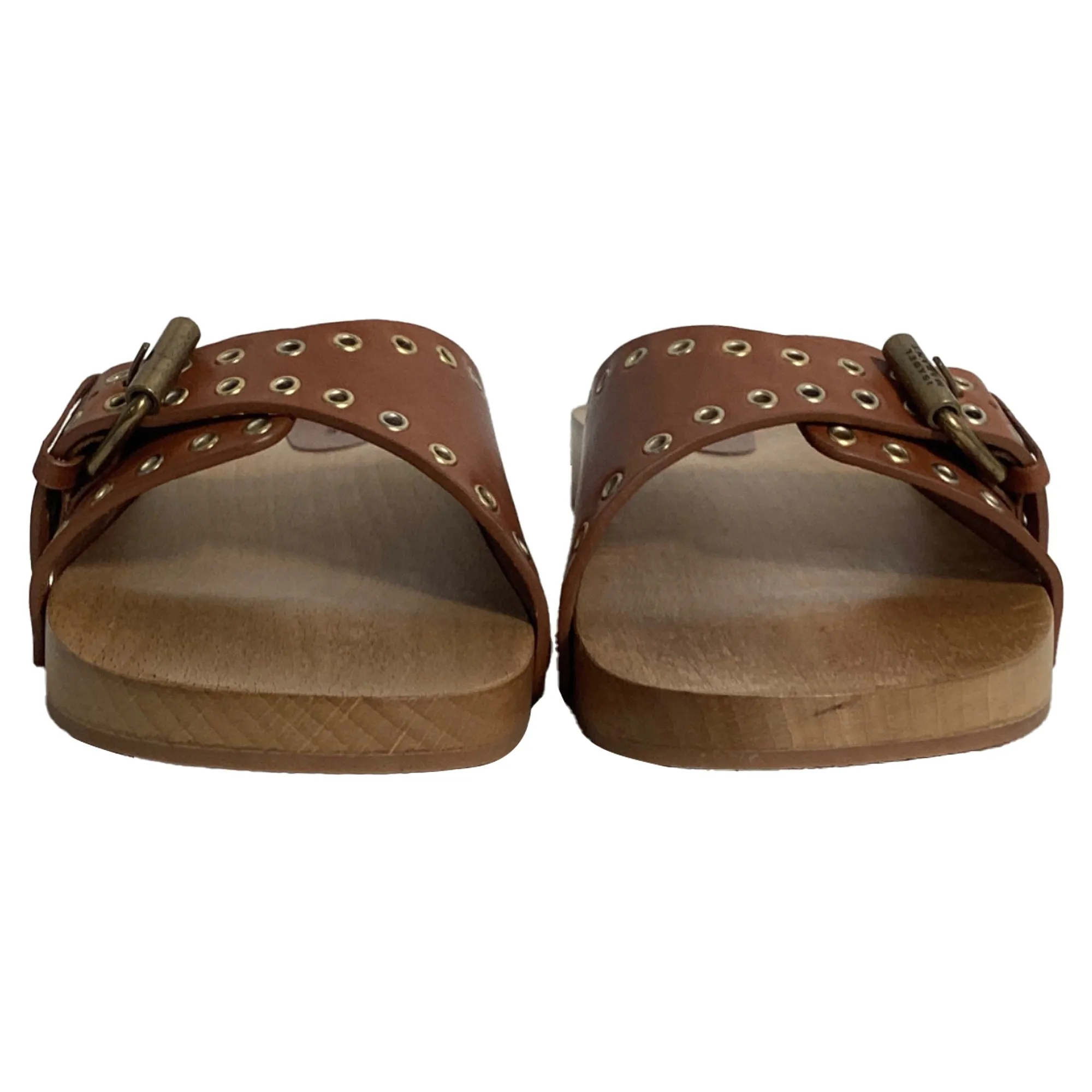 Isabel Marant Jaso Embellished Slides in Brown Leather