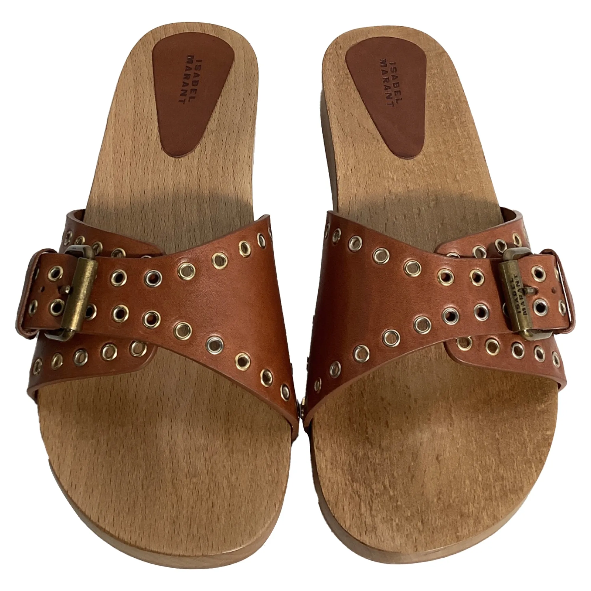 Isabel Marant Jaso Embellished Slides in Brown Leather