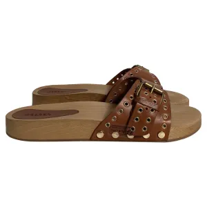 Isabel Marant Jaso Embellished Slides in Brown Leather