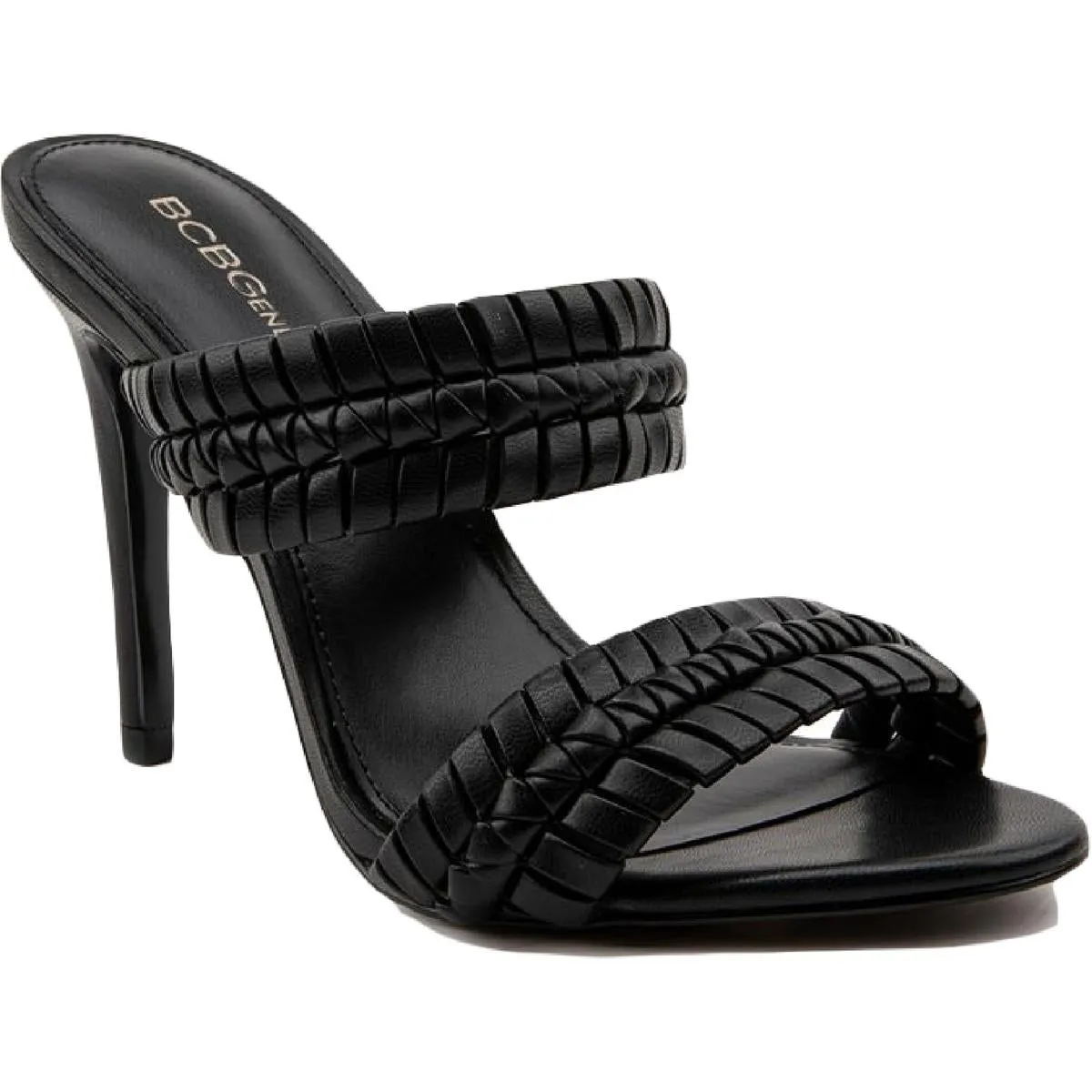 Jendi Womens Faux Leather Woven Heel Sandals