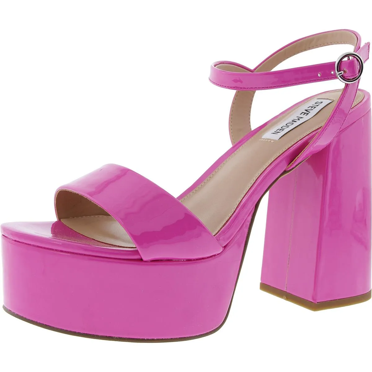 Jolie Womens Buckle Patent Platform Sandals