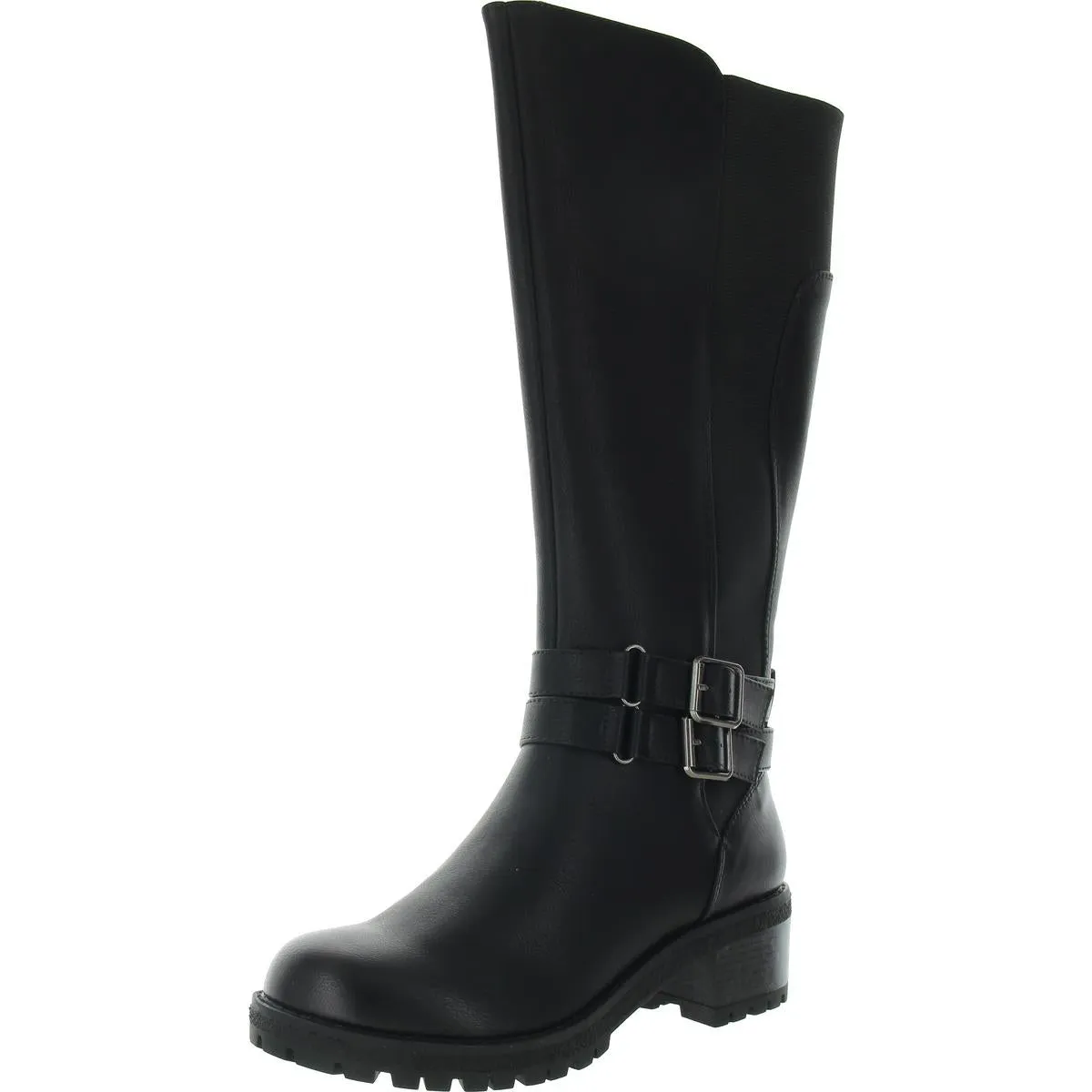 Jonah Womens Buckle Faux Leather Knee-High Boots