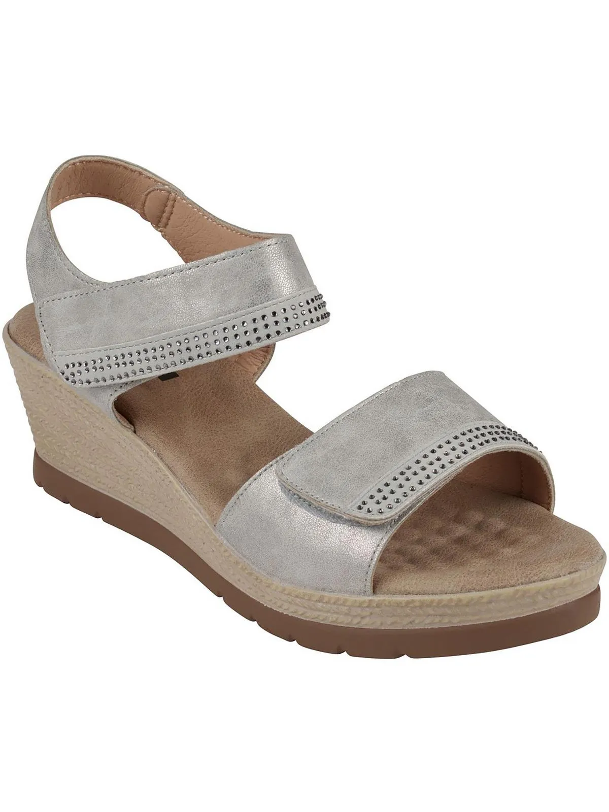 Jorda Womens Rhinestone Faux Leather Ankle Strap