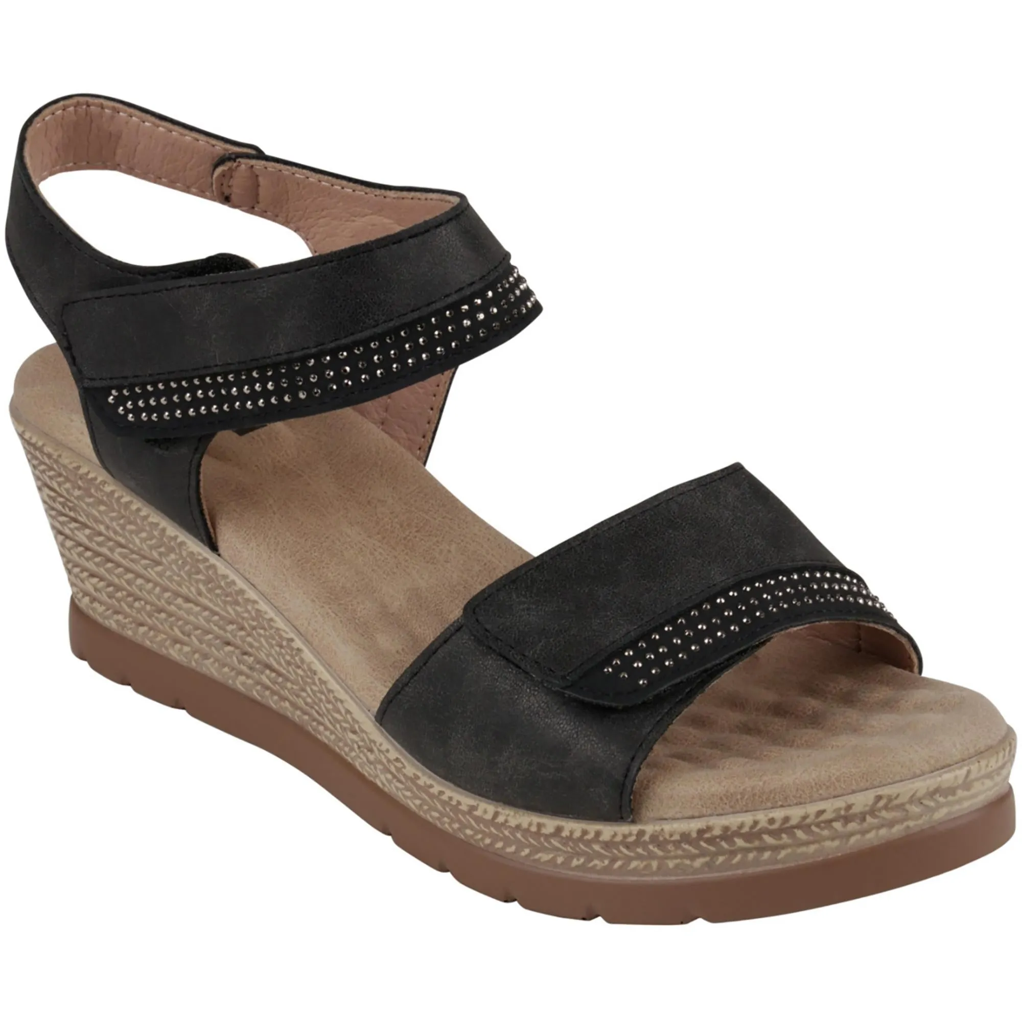 Jorda Womens Rhinestone Faux Leather Ankle Strap