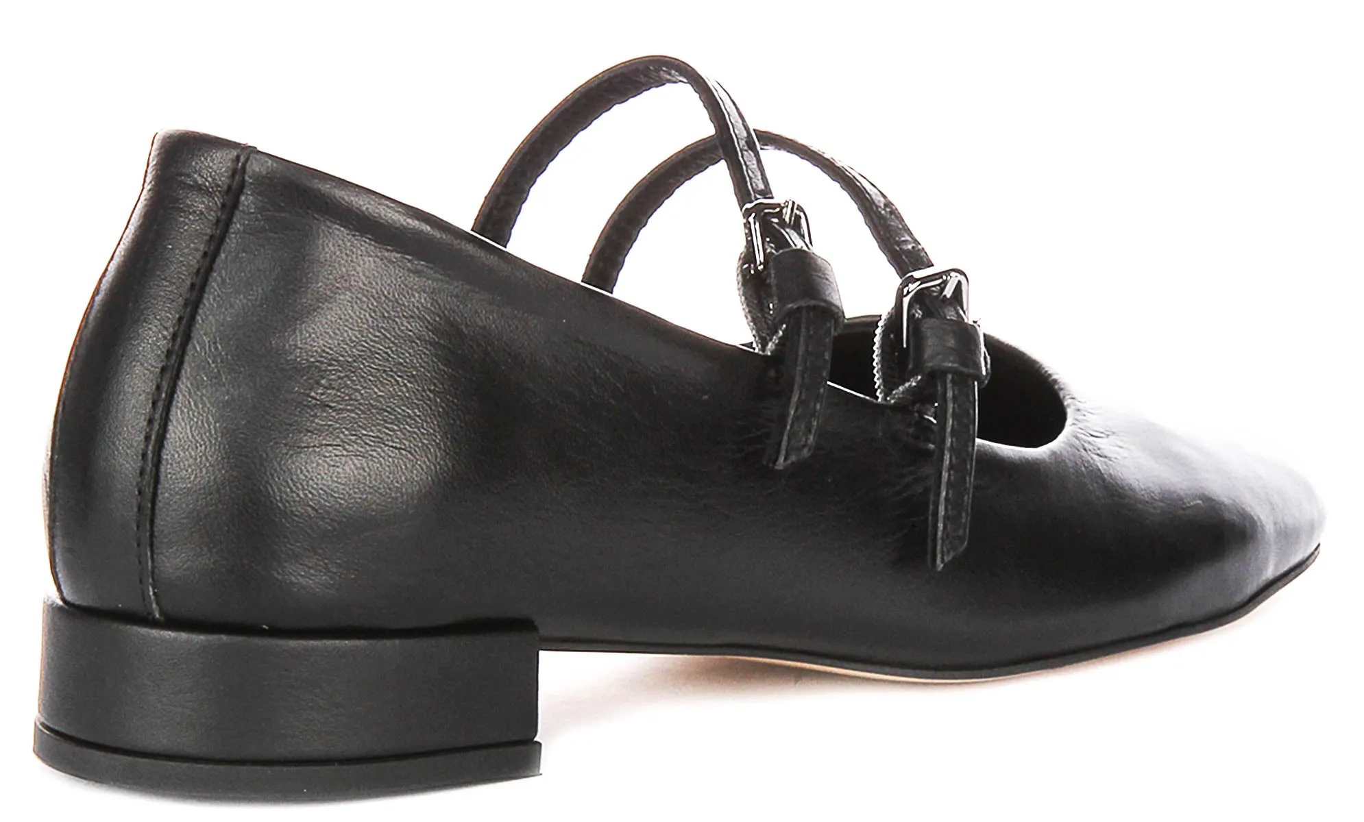 Justinreess England Kalie Two Bar Leather Mary Jane in Black
