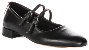 Justinreess England Kalie Two Bar Leather Mary Jane in Black