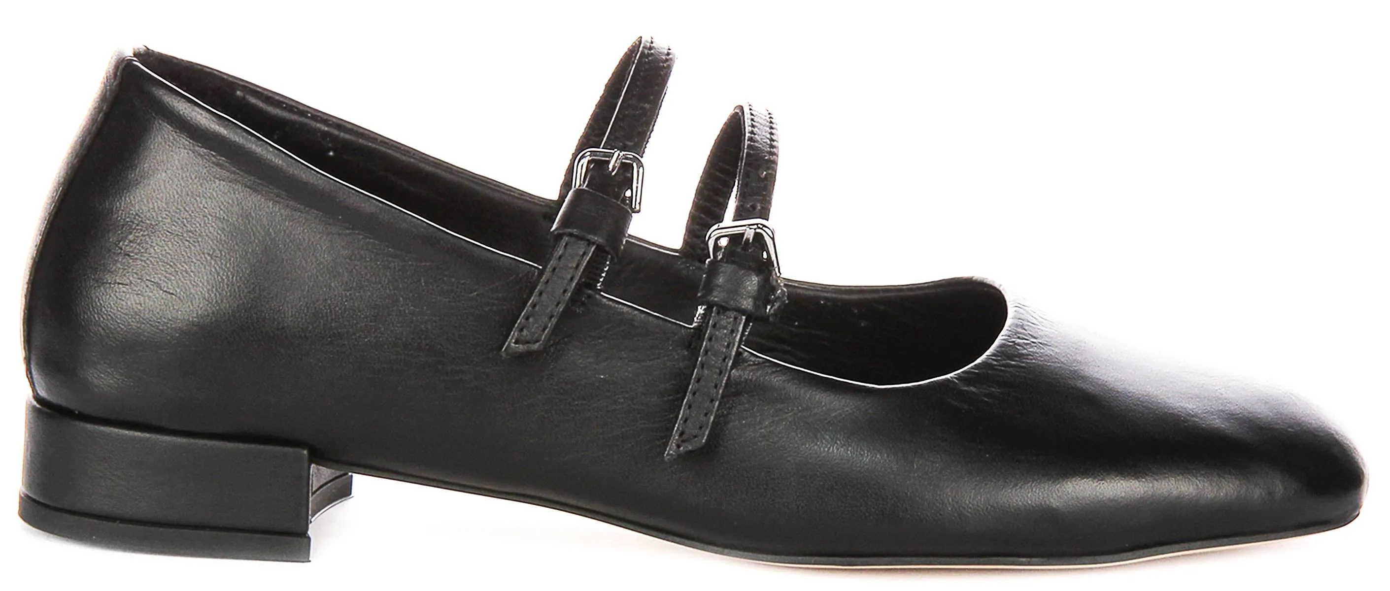 Justinreess England Kalie Two Bar Leather Mary Jane in Black