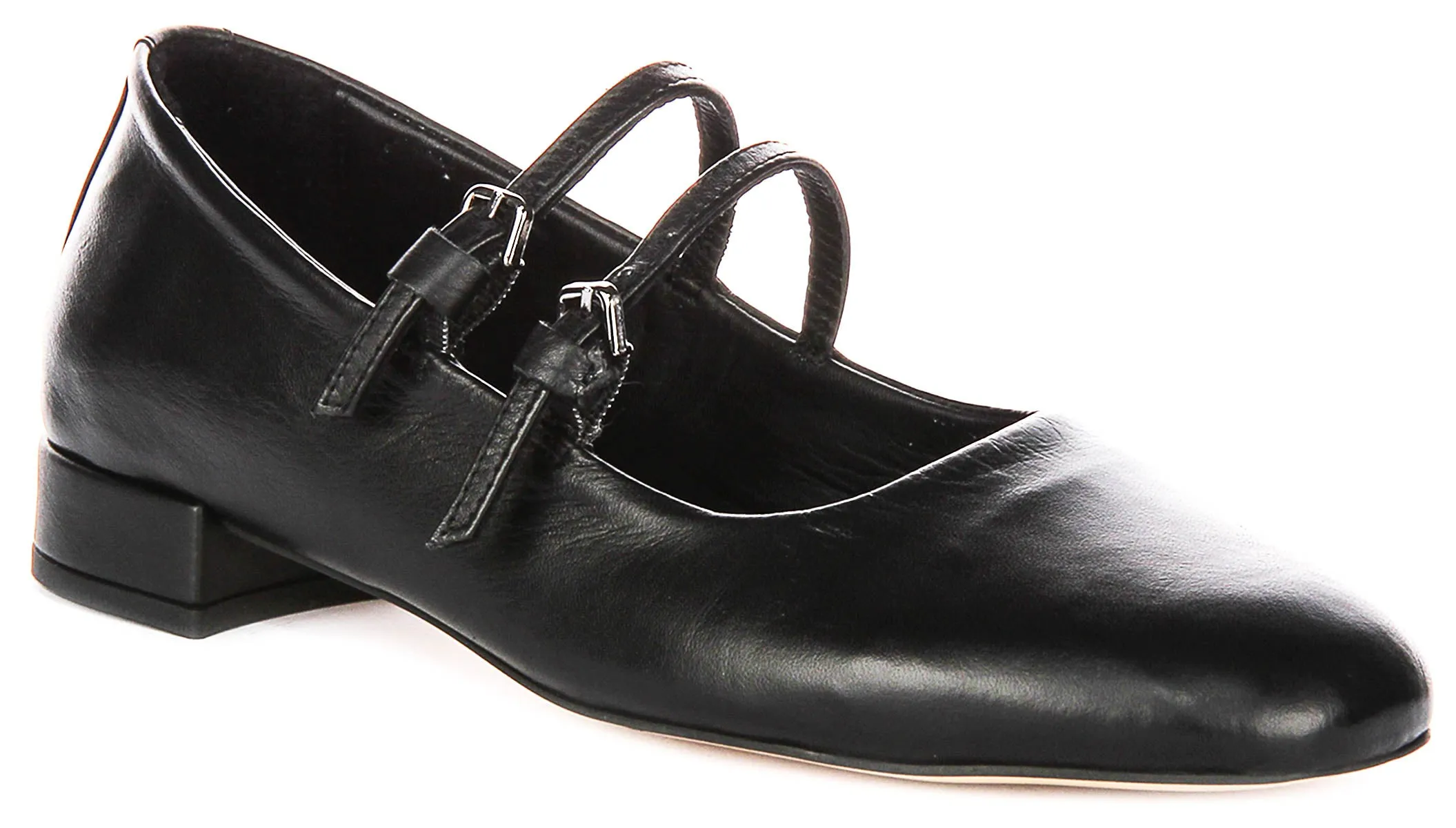 Justinreess England Kalie Two Bar Leather Mary Jane in Black