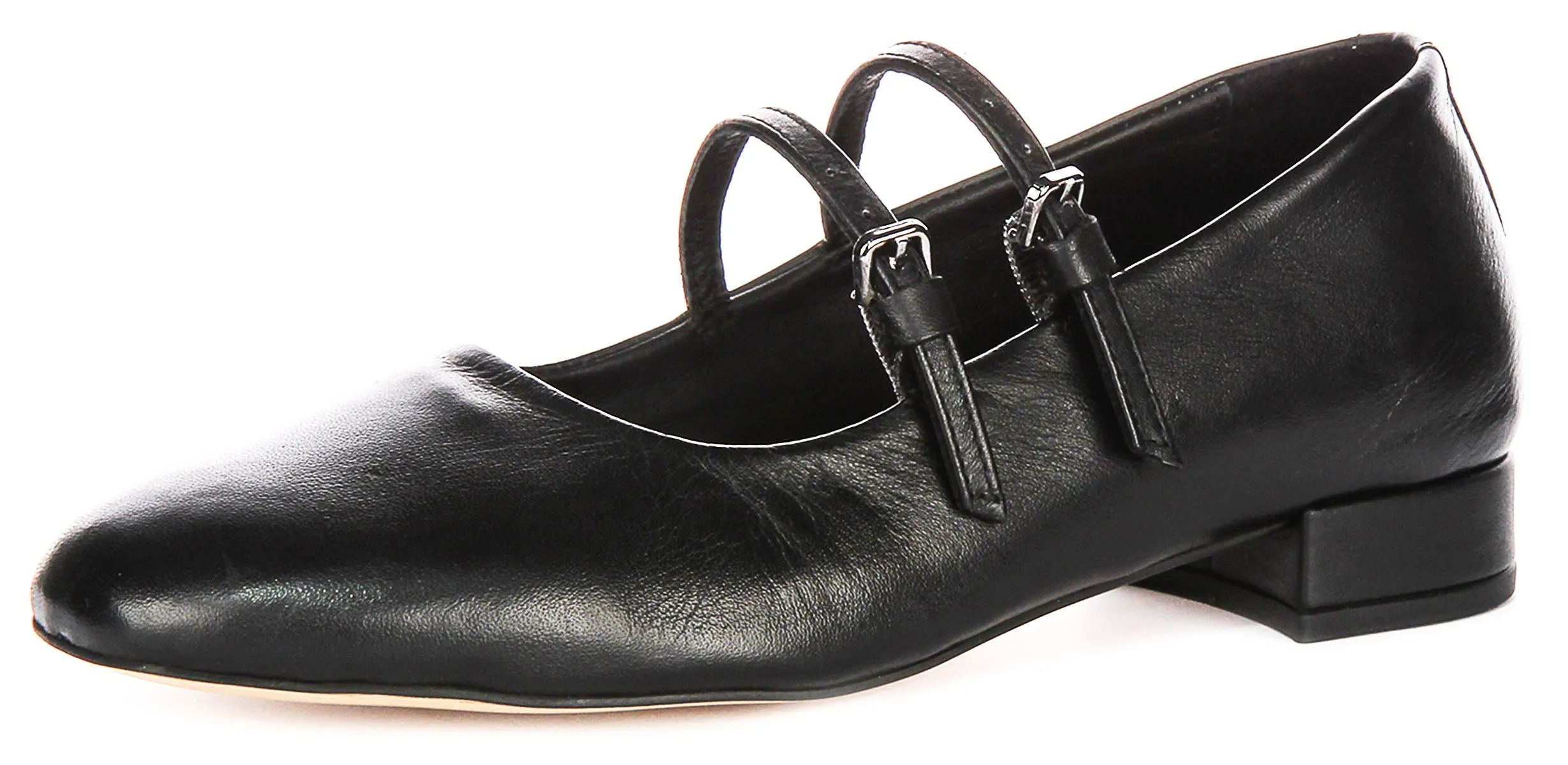 Justinreess England Kalie Two Bar Leather Mary Jane in Black