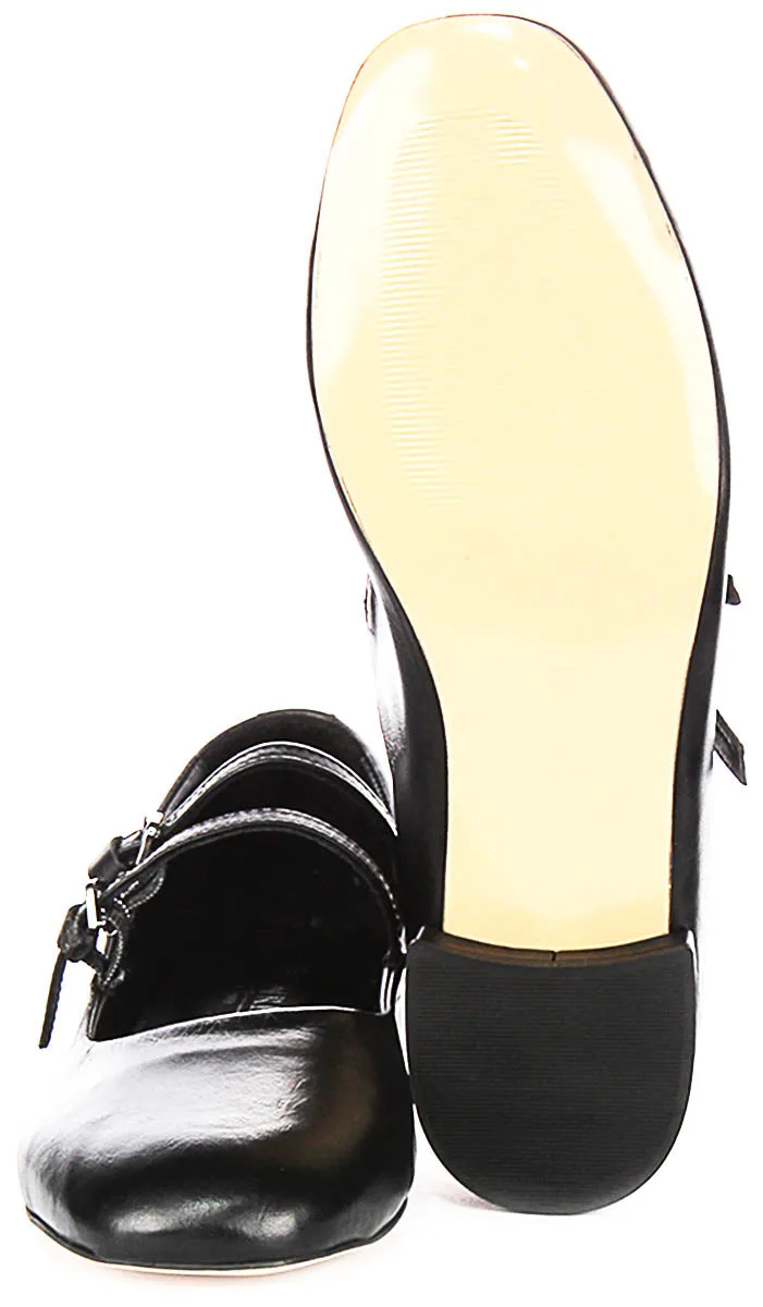 Justinreess England Kalie Two Bar Leather Mary Jane in Black