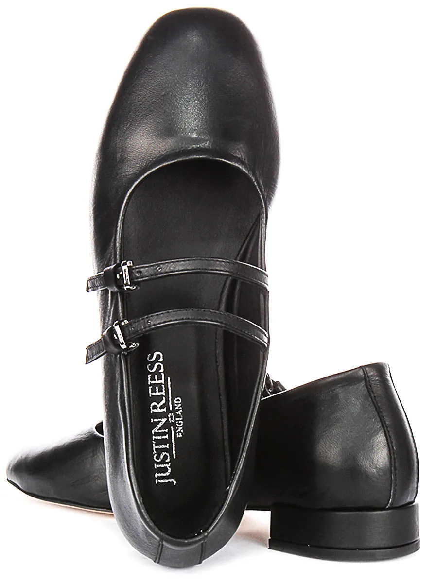 Justinreess England Kalie Two Bar Leather Mary Jane in Black