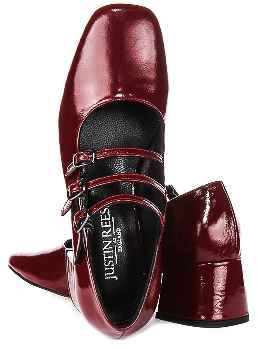 Justinreess England Kate Mary Jane Heel in Burgundy Patent