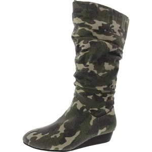 Khloe Womens Camouflage Canvas Mid-Calf Boots