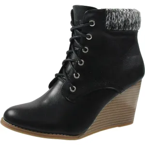 KORCE Womens Lace-Up Manmade Wedge Boots