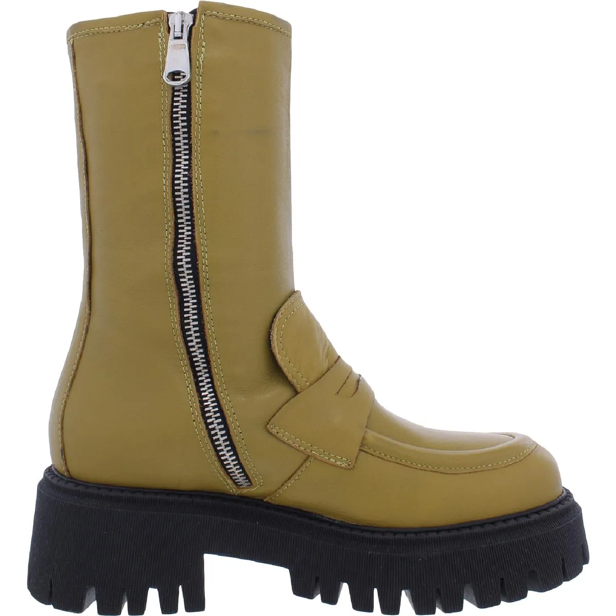 Madison Womens Leather Lugged Sole Mid-Calf Boots