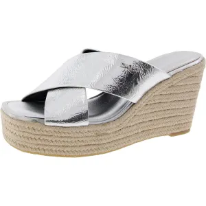 Maryn X Band Womens Criss-Cross Faux Leather Wedge Sandals