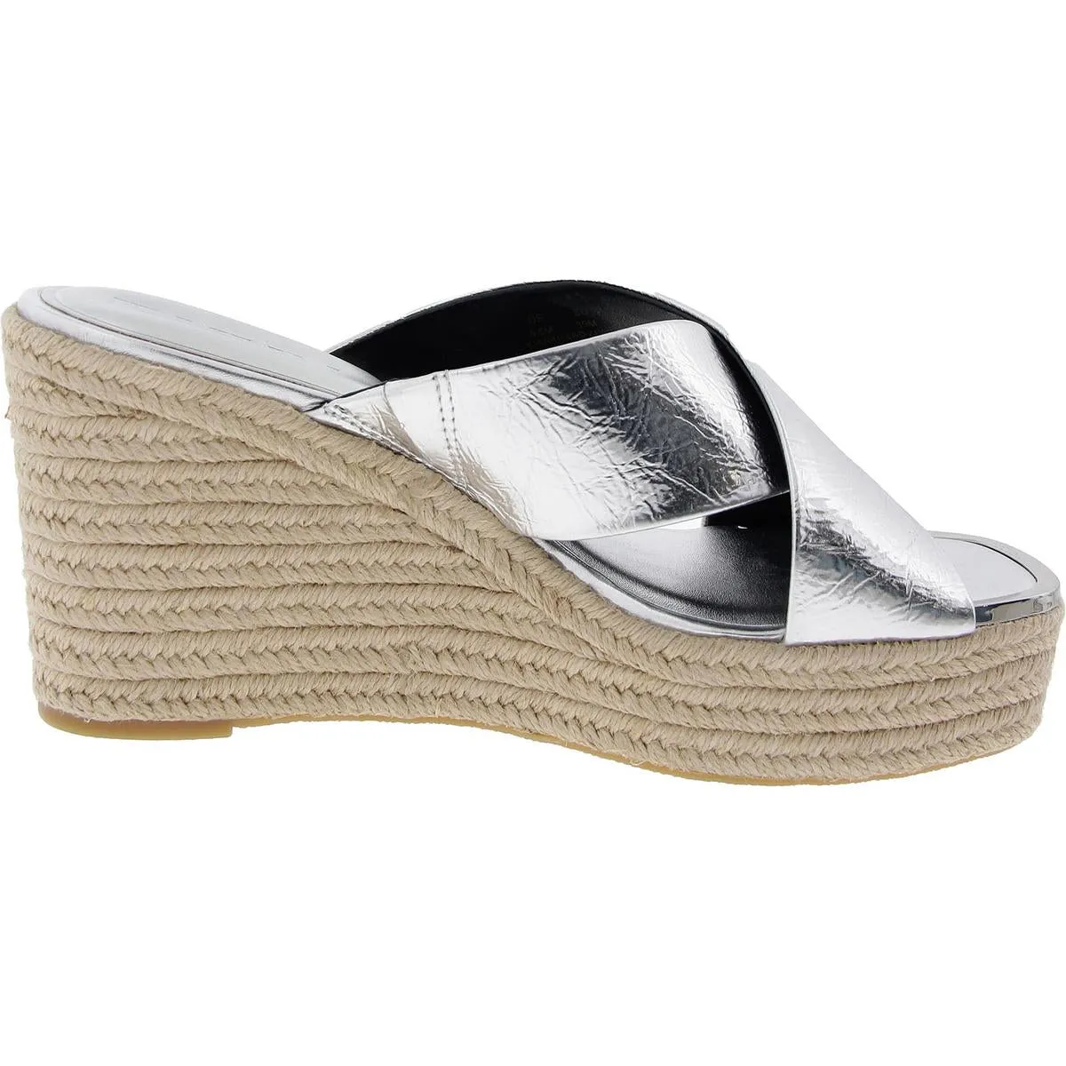 Maryn X Band Womens Criss-Cross Faux Leather Wedge Sandals