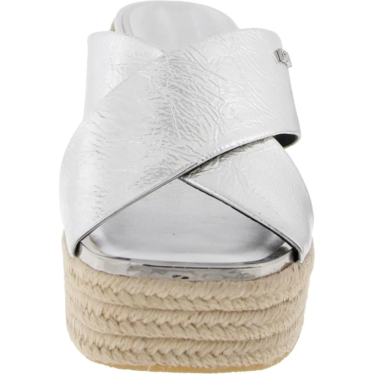 Maryn X Band Womens Criss-Cross Faux Leather Wedge Sandals