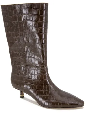 Meryl Womens Faux Leather Almond Toe Mid-Calf Boots