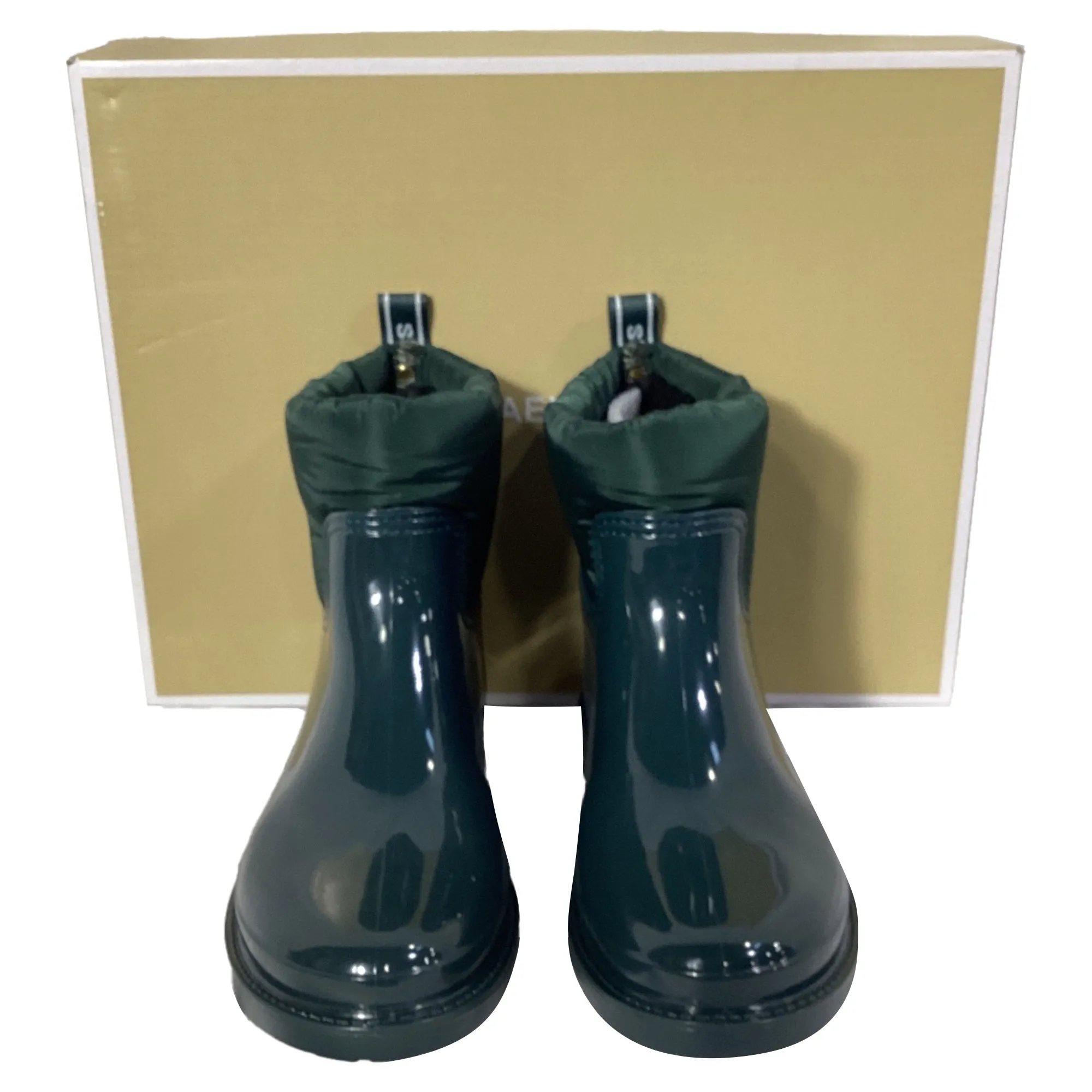 Michael Kors Blakely Logo Tape Rain Boots in Racing Green PVC and Nylon