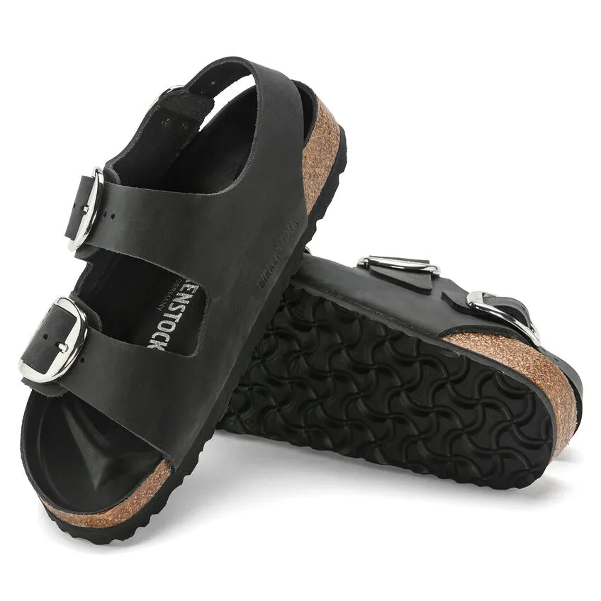 Milano Big Buckle - Black Oiled Leather||Milano grosses boucles - Cuir huil noir