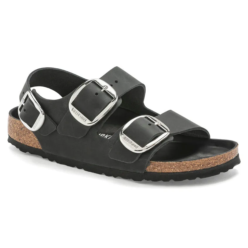 Milano Big Buckle - Black Oiled Leather||Milano grosses boucles - Cuir huil noir