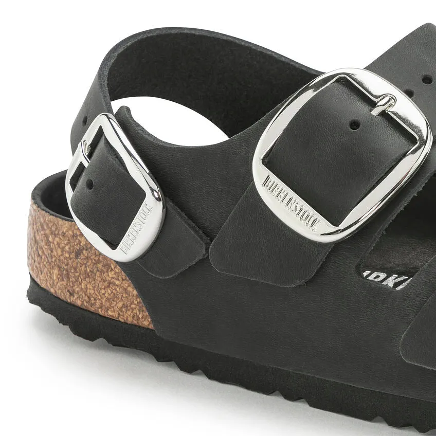 Milano Big Buckle - Black Oiled Leather||Milano grosses boucles - Cuir huil noir