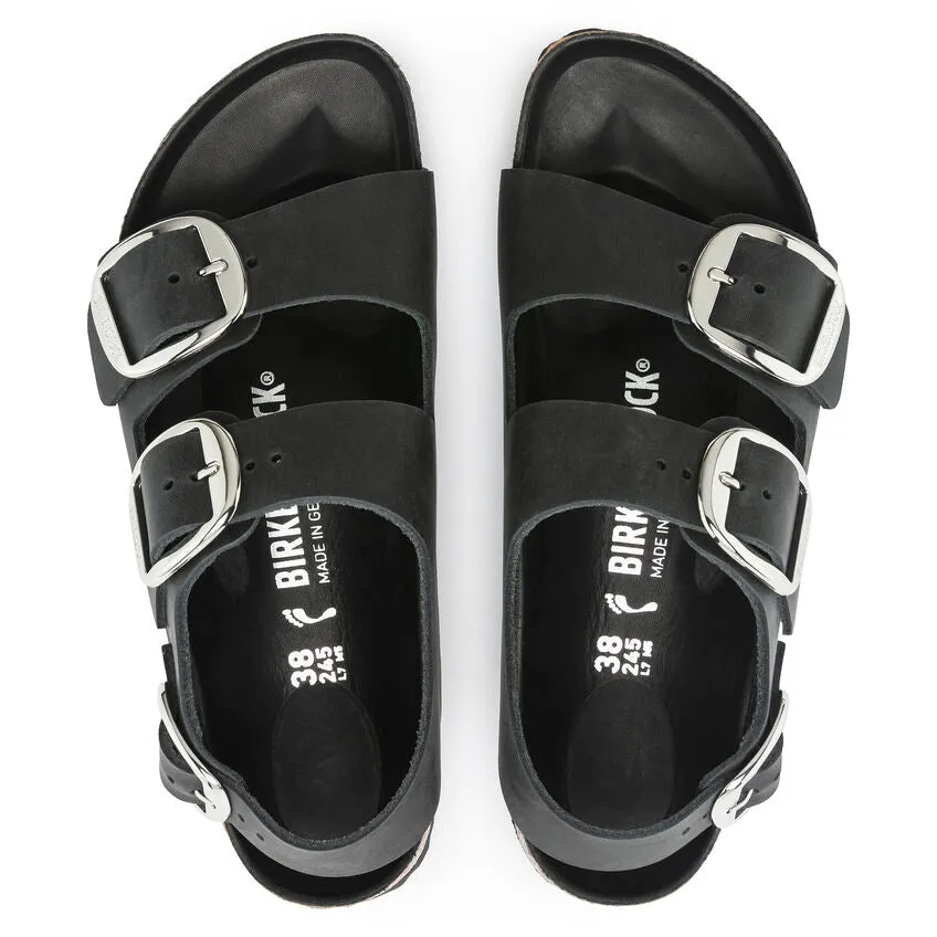 Milano Big Buckle - Black Oiled Leather||Milano grosses boucles - Cuir huil noir