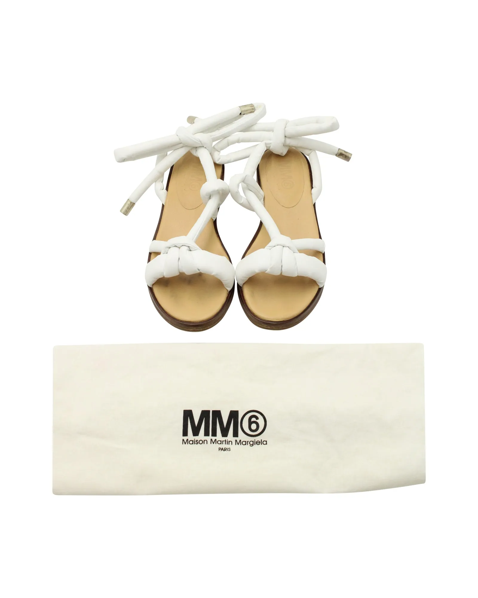 MM6 Ankle Strap Sandals in White Leather