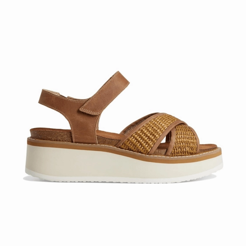 Naot Women's Pavlova - Brown Leather/Golden Brown Raffia