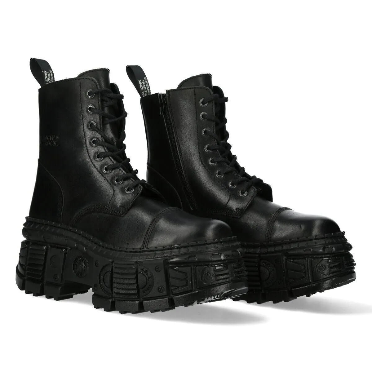 New Rock Black Goth Leather Boots-WALL083C-S5