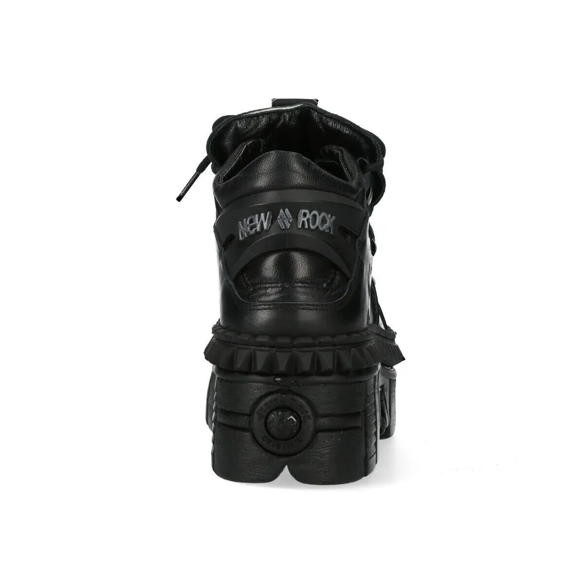 New Rock Black Leather Ankle Goth Boots-WALL106-S13