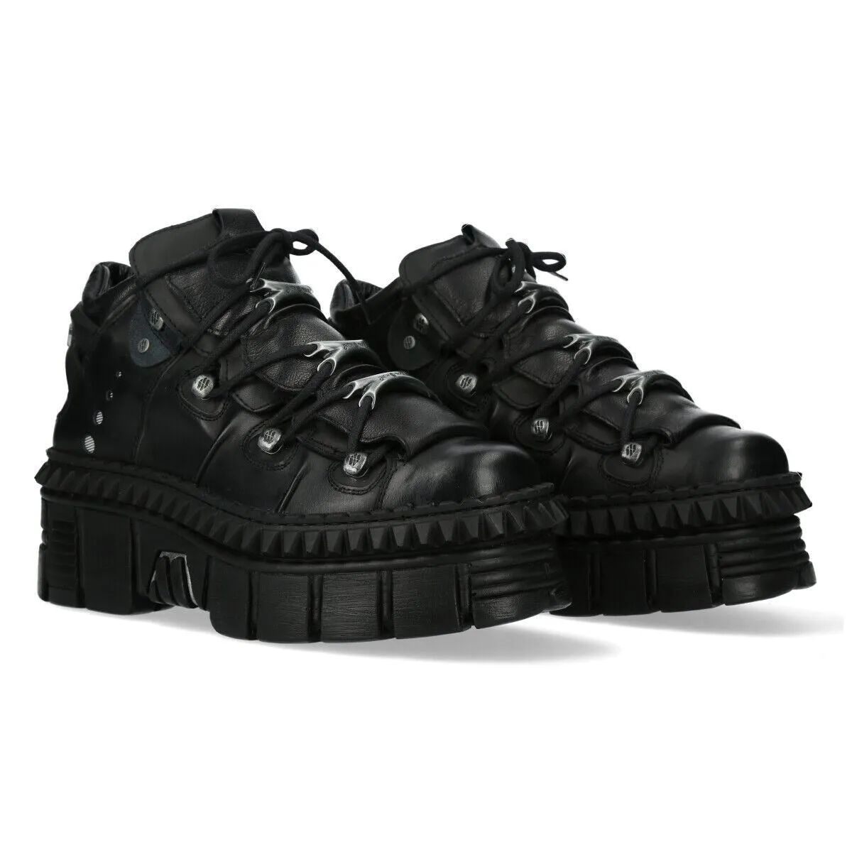 New Rock Black Leather Ankle Goth Boots-WALL106-S13