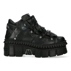 New Rock Black Leather Ankle Goth Boots-WALL106-S13