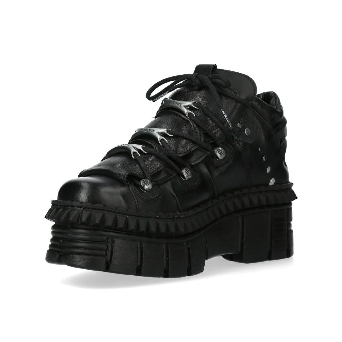 New Rock Black Leather Ankle Goth Boots-WALL106-S13