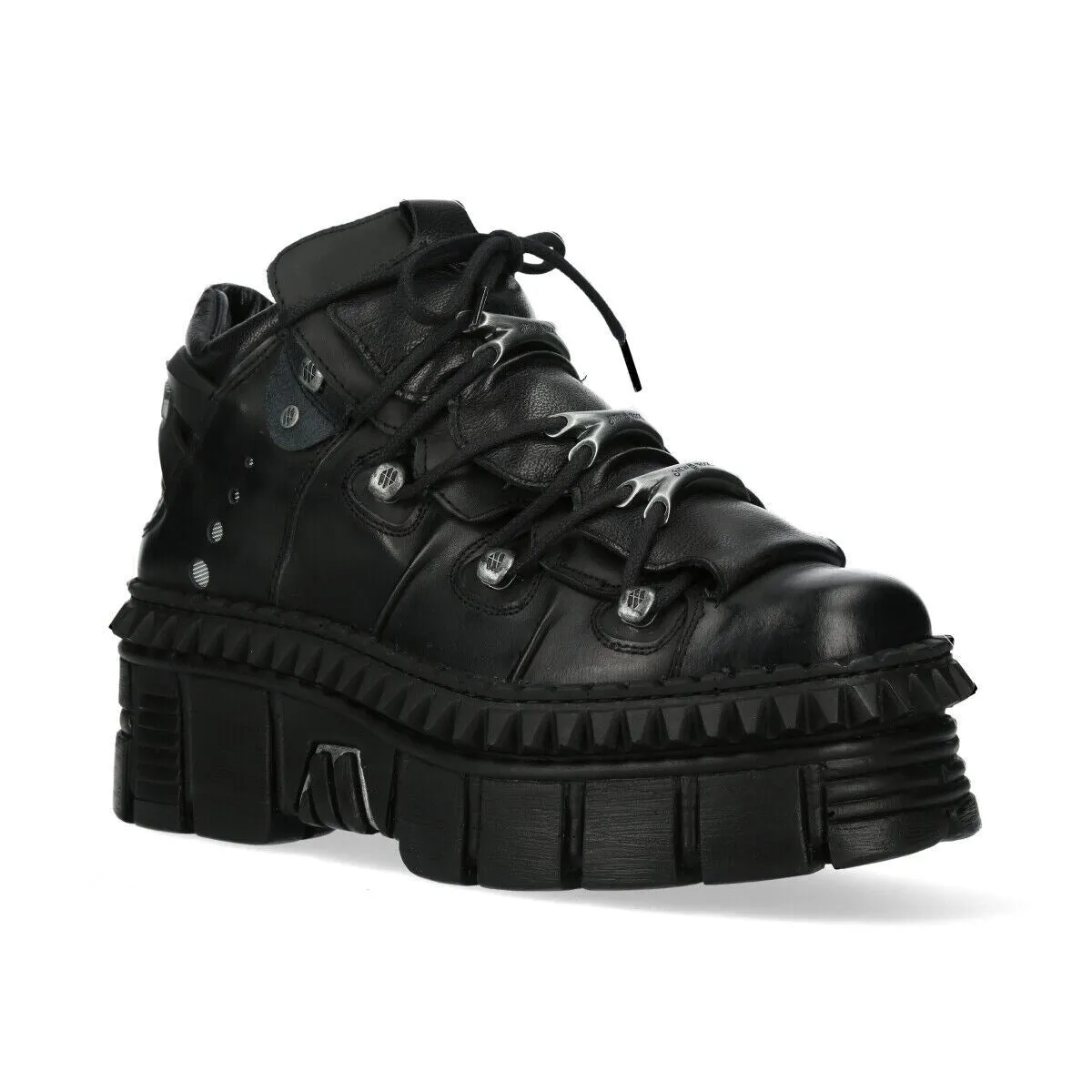 New Rock Black Leather Ankle Goth Boots-WALL106-S13