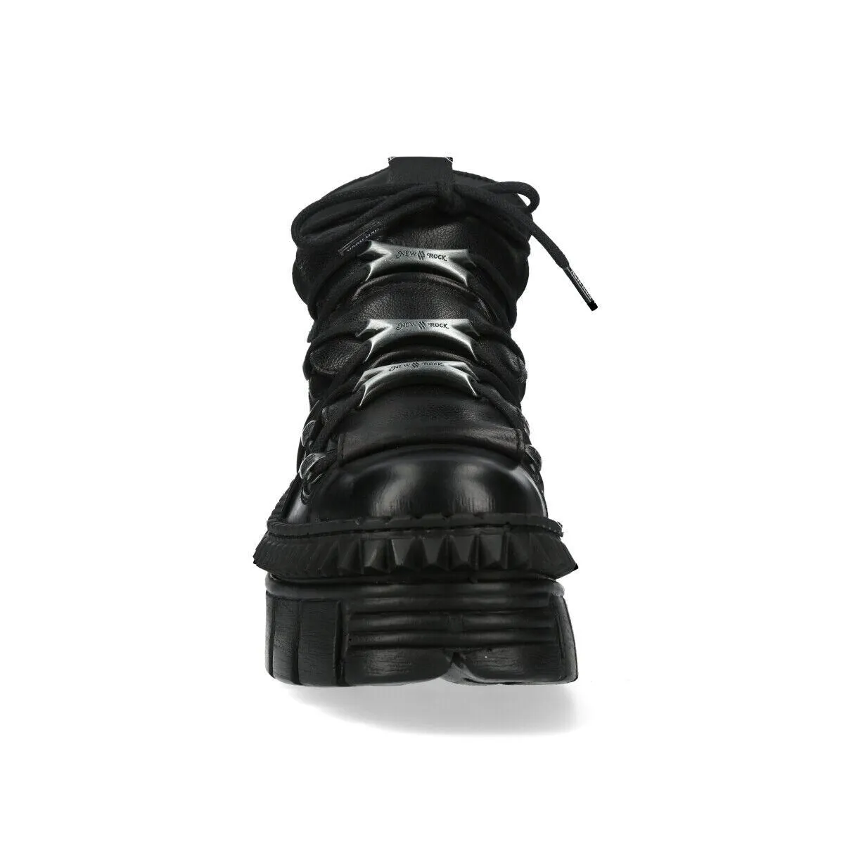 New Rock Black Leather Ankle Goth Boots-WALL106-S13