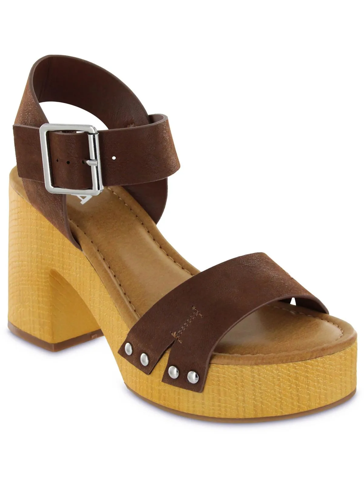 NIRA Womens Faux Leather Ankle strap Block Heel