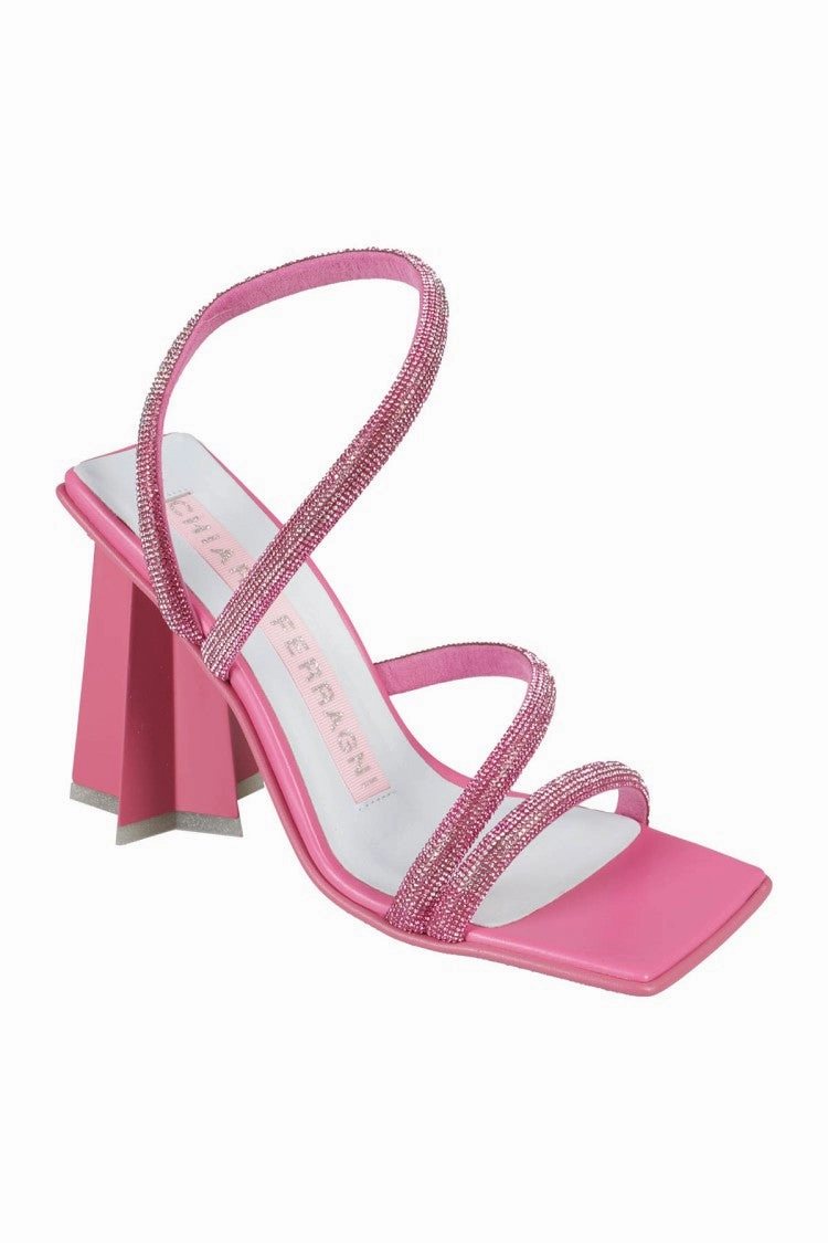 Pink Leather Glitter Sandals