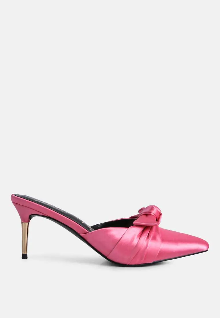 queenie satin knot stiletto mule sandals
