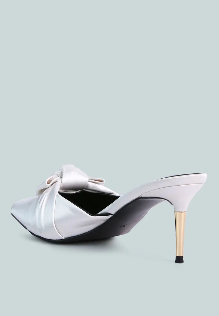 queenie satin knot stiletto mule sandals