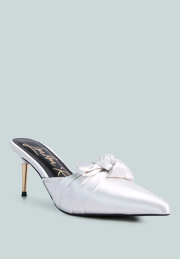 queenie satin knot stiletto mule sandals