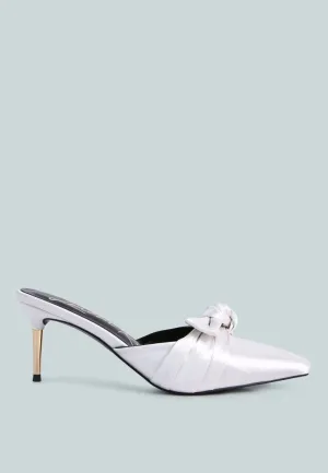 queenie satin knot stiletto mule sandals