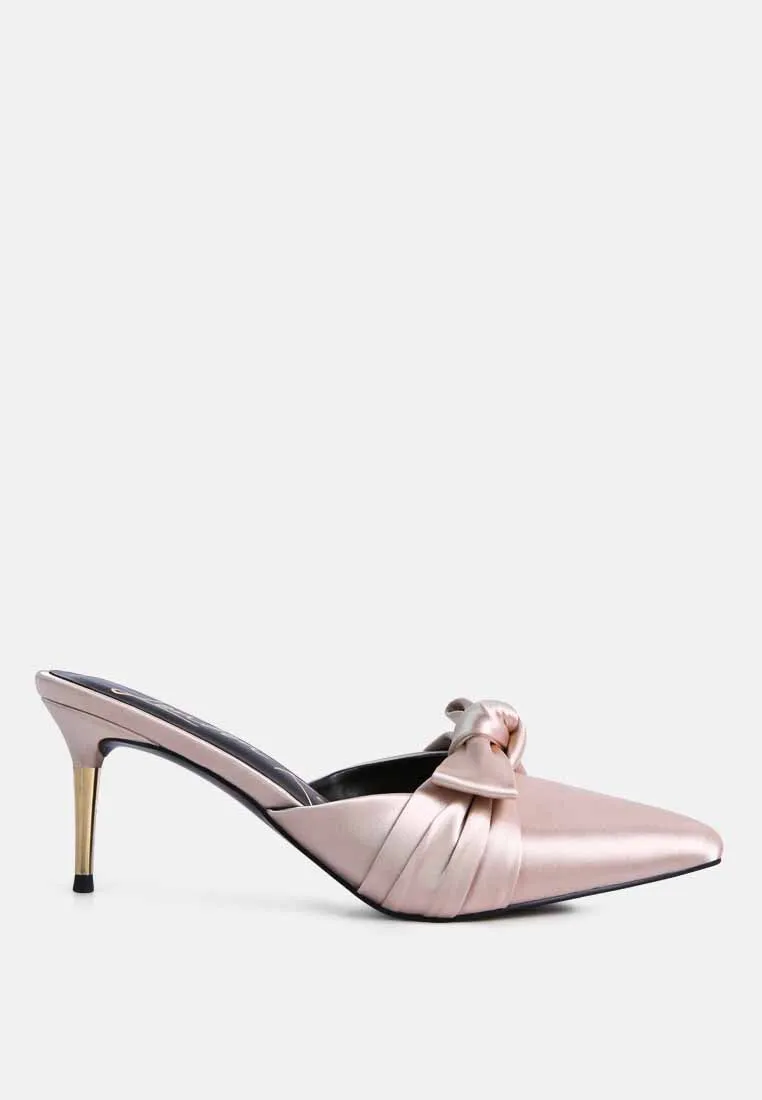 queenie satin knot stiletto mule sandals