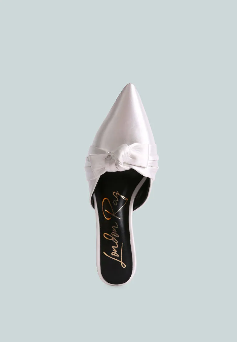 queenie satin knot stiletto mule sandals