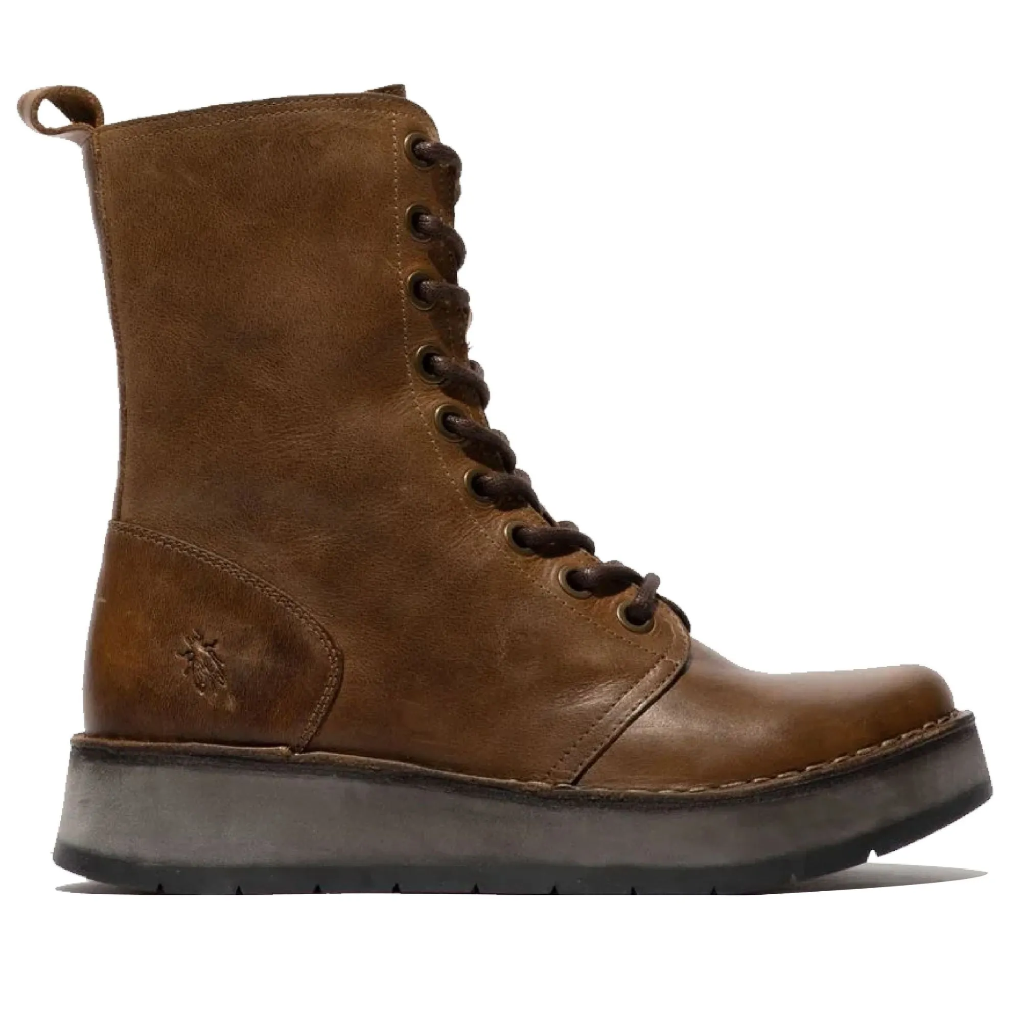 RAMI043FLY - Women's Wedge Heel Lace Up Leather Ankle Boots