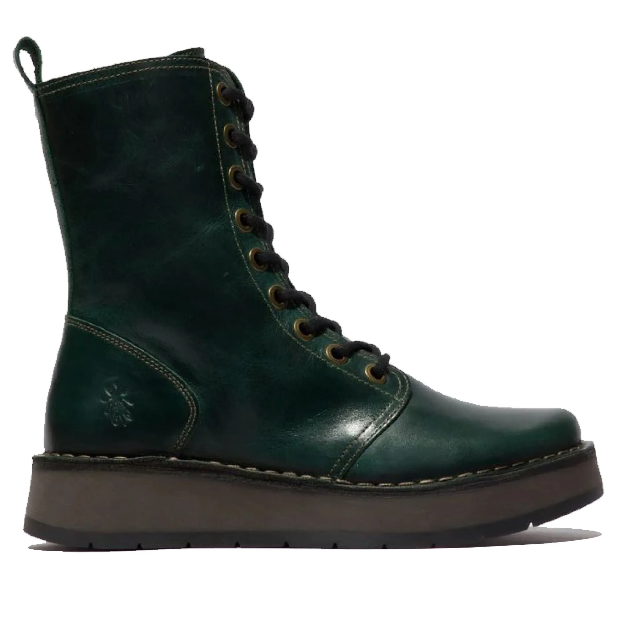 RAMI043FLY - Women's Wedge Heel Lace Up Leather Ankle Boots