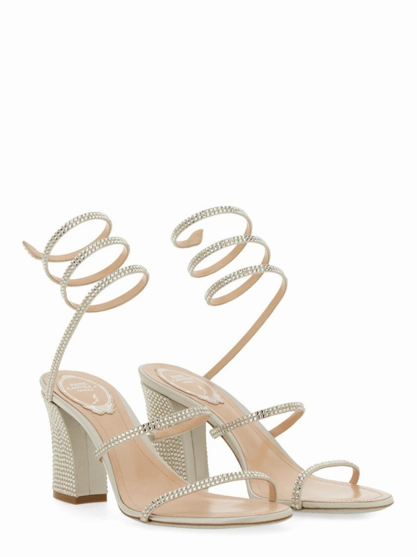 Rhinestone-Embellished Satin Sandals