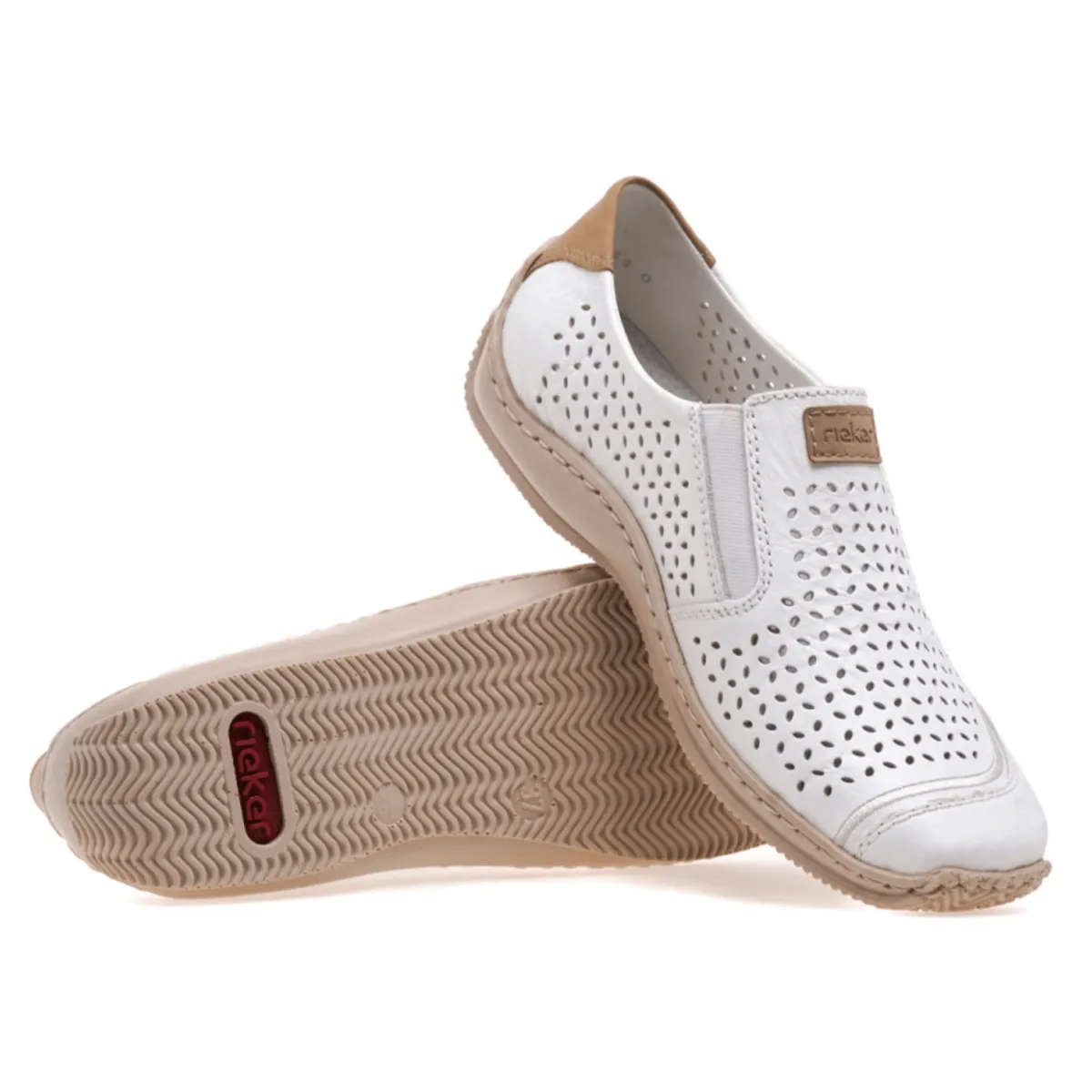 Rieker Women's L1792-80 White/Camel Leather