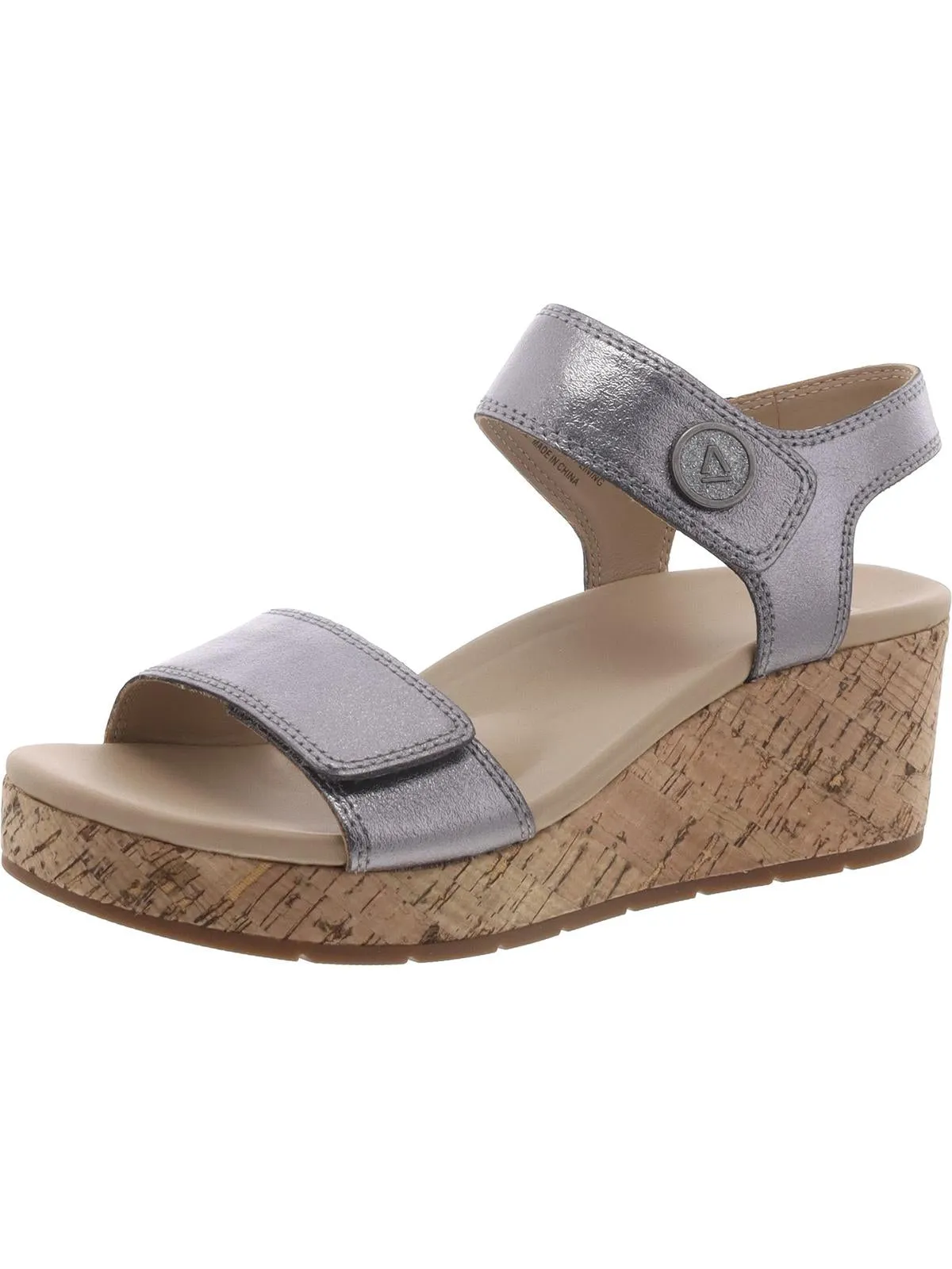 Riviera Womens Leather Cork Wedge Sandals